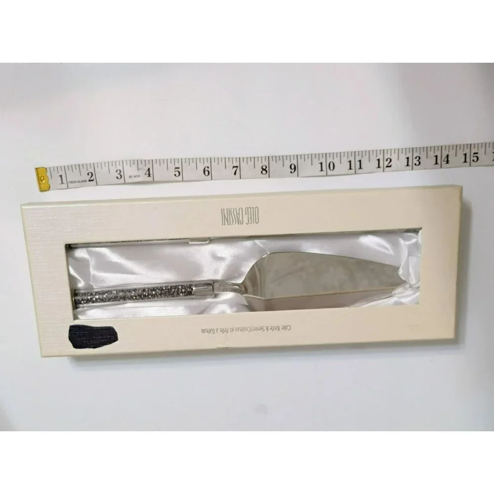 Oleg Cassini Crystal Hematite Cake Knife & Server Set, Wedding Anniversary